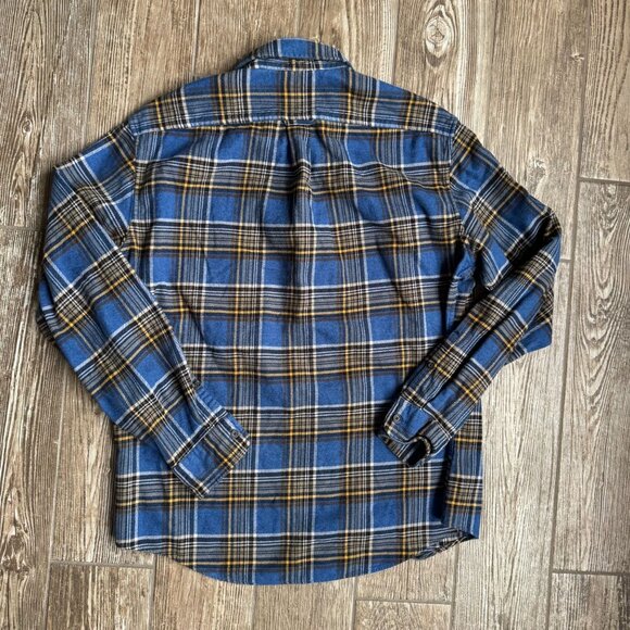 Lands End Flannel Shirt Mens L Traditional Plaid Blue Yellow Thick Soft Button - Picture 6 of 7